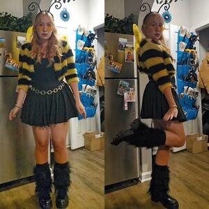 Crop Fuzzy Bee Sweater Costume with Black and Yellow Stripes